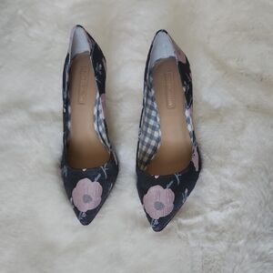 ANTONIO MELANI Black and Pink Floral Heels